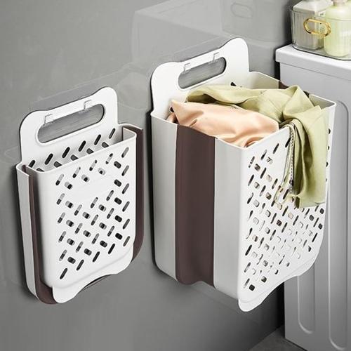 Plastic Collapsible Hanging Laundry Baskets with Carry Handle, Space-Saving Wall Hanging Laundry Basket Durable Tall Folding Plastic Laundry Hamper Waterproof Dirty Clothes Organizer XL L