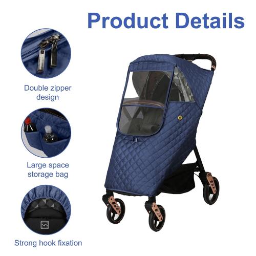 Universal Stroller Rain Cover Quilted, Winter Waterproof Windproof | Winter Pram Buggy Rain Shield with Clear View & Storage Pockets, Fits Most Pushchairs & Prams