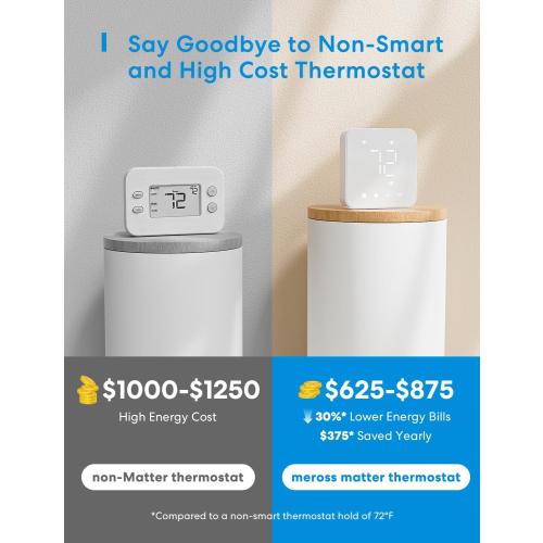 meross Smart Thermostat for Home, WiFi Thermostat Works with Matter, Alexa, Apple Home, Google Assistant, App & Voice Control, 7x24h Scheduling, Energy Saving, C-Wire Required