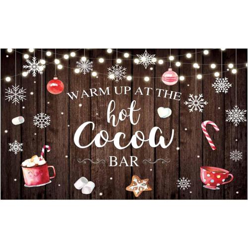 Allenjoy Hot Cocoa Bar Rustic Wood Photography Backdrop Winter for Newborn Kids Birthday Party Decorations Supplies Snowflake Glitter Props Baby Shower Cake Smash Pictures Shoot Background