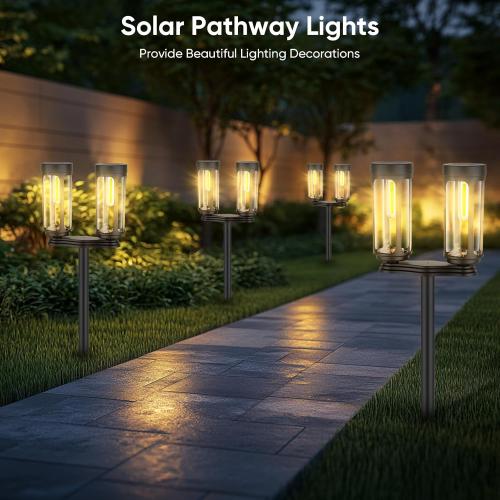 Bright Solar Pathway Lights Outdoor, 4 Pack Solar Powered Garden Lights Waterproof, Auto On/Off Yard Lawn Patio Walkway Driveway Decor Landscape Lighting Warm Lights