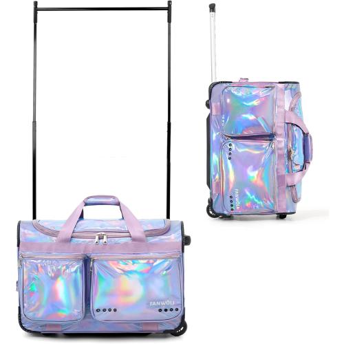 Fanwoli 23 Dance Bag with Garment Rack | Prism-Glowing Collection | Waterproof Iridescent Fabric | Ideal Competition Duffle Bag for Dancer Cheerleader Little Princess | Mermaid Seablue