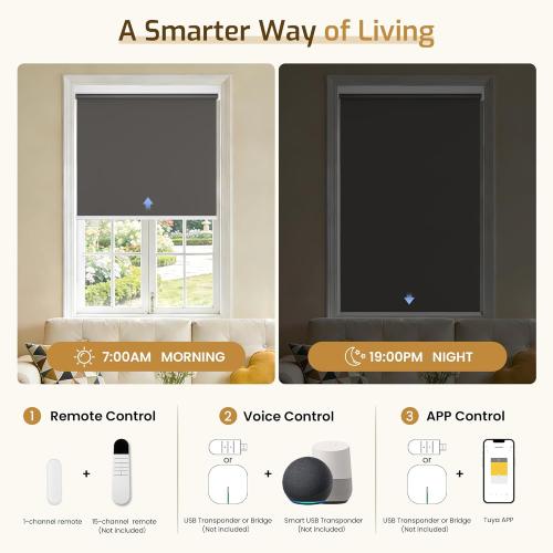 Grandekor Motorized Roller Shade with Remote Control, Motorized Blinds100% Blackout Electric Shades, Cordless Window Blinds Shades for Bedroom Living Room Office,Dark Grey,