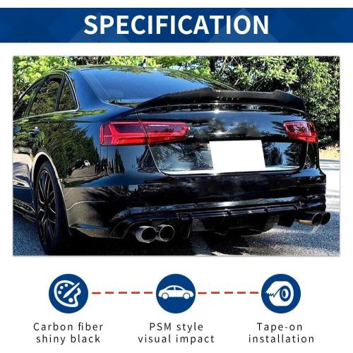 Real Carbon Fiber C7 Spoiler PSM-Style Compatible with (2013-2018) Audi A6 S6 C7 4-Door Sedan