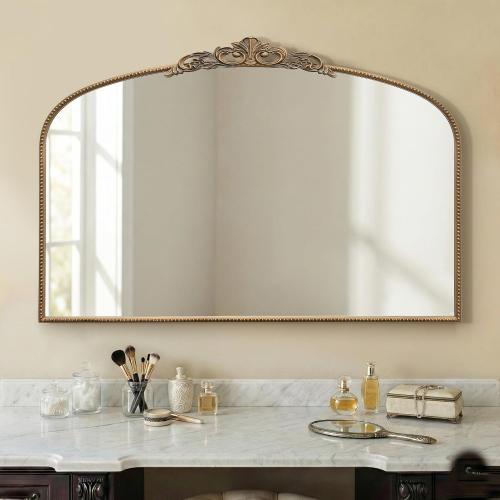 Micasso Large Vintage Gold Mirror: 48x33 Baroque Antique Wall Mirror | Traditional Ornate French Decorative Arched Mirror for Bedroom/Bathroom/Fireplace/Entryway/Hallway/Living Room/Dining Room