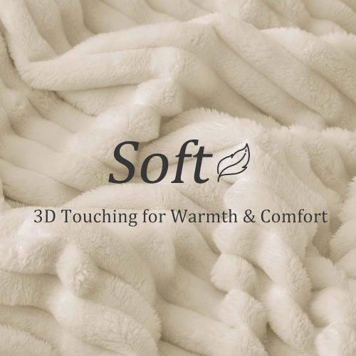 BEDELITE Queen Size Blanket for Bed, 300GSM Soft & Warm Fleece Beige Blanket, Decorative and Giftable Striped Blankets for Women, Men, 84x90