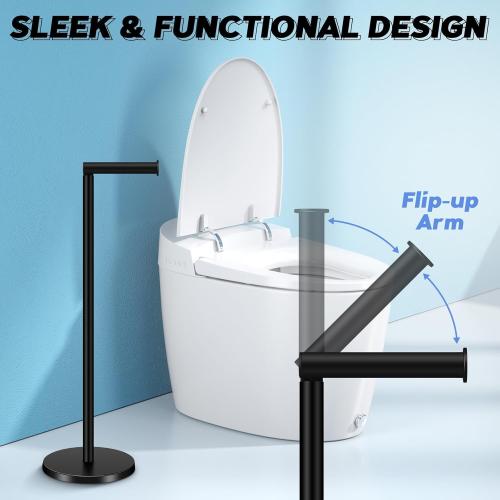 TACGEA Toilet Paper Holder Stand, Bathroom Toilet Paper Roll Holder Stainless Steel Free Standing, Storage for 4 Rolls of Paper, Matte Black