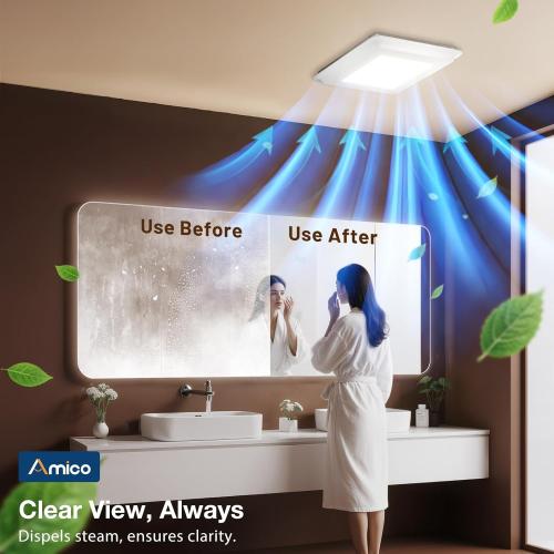 Amico Bathroom Exhaust Fan with Light, 110CFM, 1.0 Sones, 1000 LM, 5CCT, Ceiling Mount Shower Bathroom Fan, Adjustable Exhaust Vent with light, ETL & FCC Certified