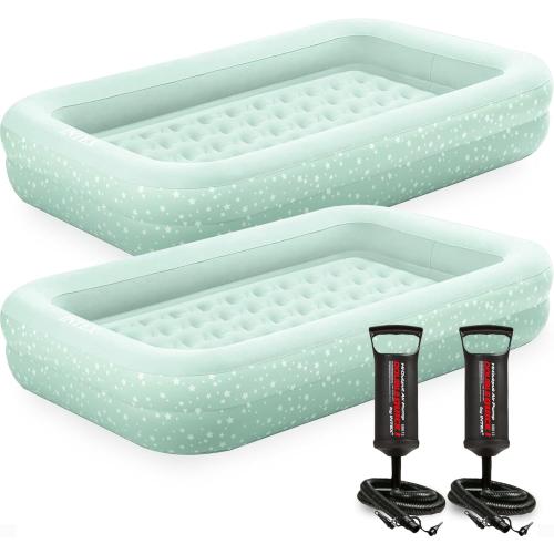 Intex Kids Travel Air Mattress Inflatable Bed Set with Raised Sides, Hand Pump, and Carrying Bag for Camping Trips and Sleepovers, (2 Pack)