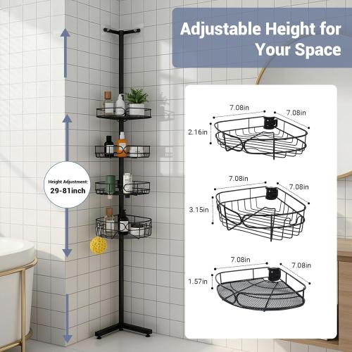 Corner Shower Caddy Standing, 4-Tier Sturdy Rust-Resistant Shower Corner Shelf Organizer, Shower Organizer Corner Universal Fit for Any Bathroom Height