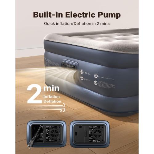 iDOO Twin Air Mattress with Built in Pump, 18 Raised Compact Blow up Mattress, Inflatable Mattress for Camping Guest Home, Portable Travel Air Bed, 2-Min Quick Inflation Deflation, Colchon inflable