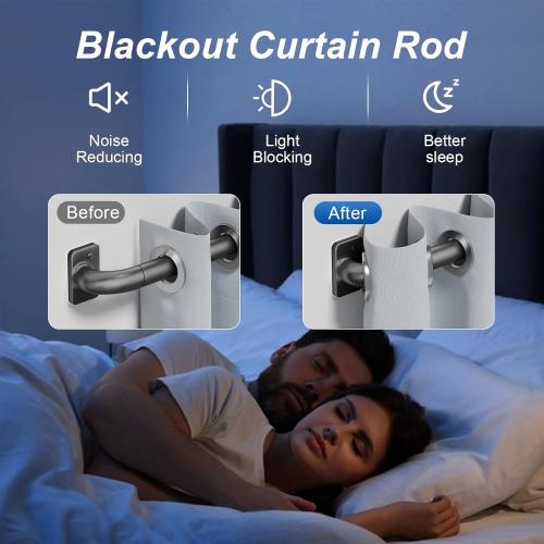 Curtain Rod for Windows 36 to 48 Inches, Blackout Wrap Around Curtain Rod for Bedroom, Living Room, 1 Inch Diamete Adjustable Drapery Rods，Matte Black