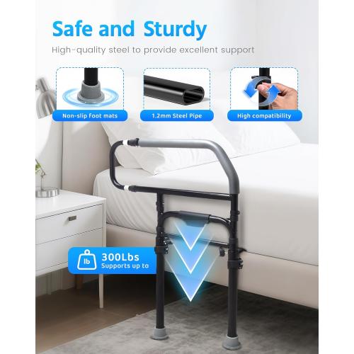 Sangohe Bed Rails for Elderly Adults Safety - Heavy Duty Bed Rail for Senior & People Falling Out of Bed - Bed Rail for Elderly, Height Adjustable, Fits Thick Mattress, Hold up to 300 Lbs, 504Q.(No warranty)