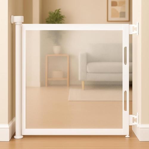 Retractable Baby Gate – 35 Tall, 55 Wide Mesh Safety Gate for Dogs & Babies, Indoor/Outdoor Use for Stairs, Doorways, Hallways, Deck & Porch – Easy One-Handed Wall Mount Design