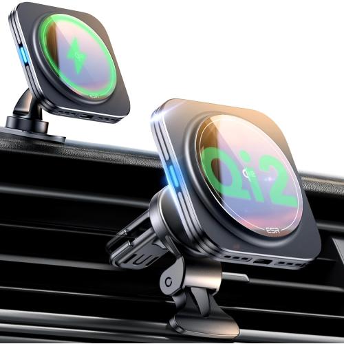 Size 17/16/15/14/13/12, Galaxy S25, Pixel 10, ESR for Qi2 15W MagSafe Car Mount Charger, Qi2-Certified MagSafe Car Charger, Air Vent/Dashboard Magnetic Wireless Phone Holder Mount for iPhone 17/16/15/14/13/12, Galaxy S25, Pixel 10, Fast Charging