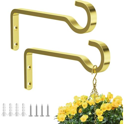 6 Inch 2 Pack Heavy Duty Outdoor Plant Hangers for Hanging Baskets, Iron Plant Brackets, Metal Plant Wall Hooks for Lantern, Bird Feeder, Wind Chimes, Gold