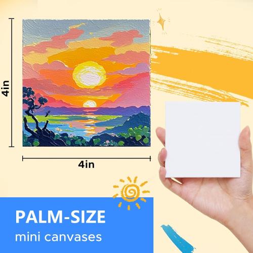 Mini Canvas for Painting 4x4 inch, 20 Pack Small Painting Canvases for Novices & Artists, Gesso Primed Acid-Free 100% Cotton, Blank Canvas Boards Panels for Oil, Watercolor, Acrylic, etc