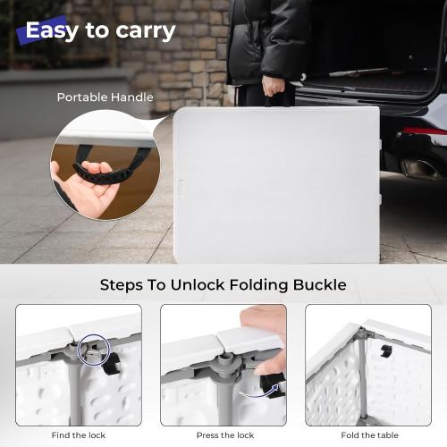 Folding Table 6ft Portable Heavy Duty Plastic Fold-in-Half Utility Foldable Table Plastic Dining Indoor Outdoor for Camping, Picnic and Party, White