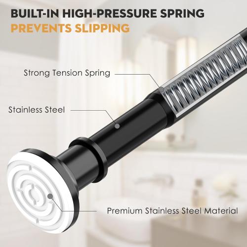 Black Tension Shower Curtain Rod 1.1 Diameter Heavy Duty Stainless Steel Adjustable Spring Tension Rods 30 to 88 inch No Drill Shower for Bathroom Windows Outdoor No Slip No Rust