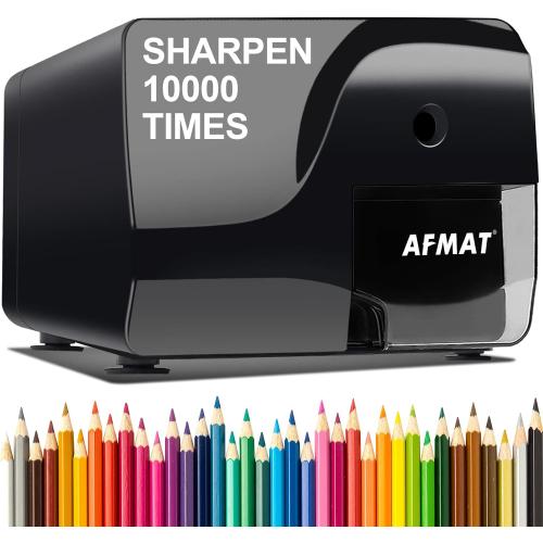 AFMAT Electric Pencil Sharpener, Heavy Duty Pencil Sharpeners for 6-8mm Colored Pencils, Fast Sharpen, 3 Sharpness Setting, 10,000  Sharpenings for Classroom/School/Home/Teachers, PS106