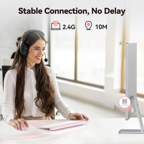 TECKNET Wireless Mouse for Laptop, 2.4G Silent Computer Mouse Quiet Click with 5 DPI Levels,Contoured Grip,Small Portable 30 Months Battery Cordless Mice for PC, Chromebook, Mac - Pink