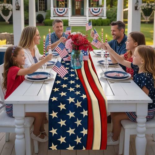 Rustic American Flag Table Runner Independence Day July 4th Table Runners Non-Slip Rectangle Table Cloth for Kitchen Decor USA Flag Patriotic Star Dinner Runner for Party Decoration 13x120 inches