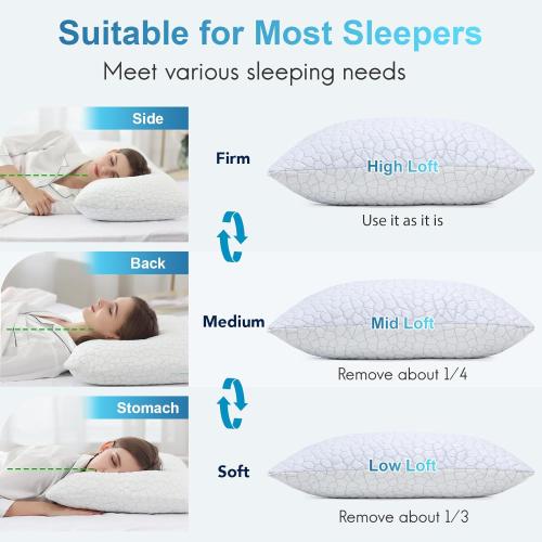 QUTOOL Cooling Pillow for Sleeping Shredded Memory Foam CertiPUR-US Certified, Soft and Supportive Adjustable Pillow for Side, Back, Stomach Sleeper, Hot Sleeper Solution for Boy Girls