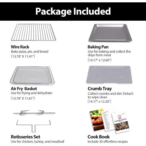 32QT Extra Large Air Fryer, 19-In-1 Air Fryer Toaster Oven Combo with Rotisserie and Dehydrator, Digital Convection Oven Countertop Airfryer Fit 13 Pizza, 6 Accessories, 1800w (Black)