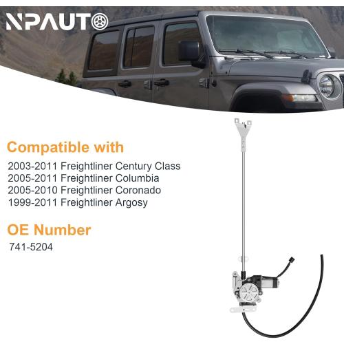 NPAUTO Front Left Driver Side Power Window Regulator with Motor Replacement for Freightliner Columbia Century Class Coronado Argosy 2003 2004 2005 2006 2007 2008 2009 2010 2011, 741-5204