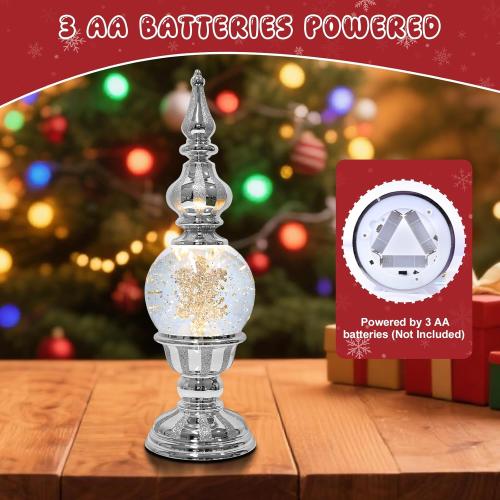 Christmas Snow Globe Lantern Snowflake Water Glittering Globe with 6H Timer Function Christmas Snow Globes 3 AA Battery Operated for Christmas Festival Decorations Gifts (Snowflake)