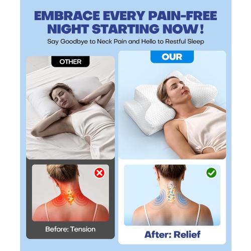 Sleep Doctor Approved Cervical Neck Pillow for Sleeping, Ergonomic Contour Side Sleeper Pillows for Adults, Cooling Orthopedic Pillow for Pain Relief Support, Memory Foam Pillows Back Stomach Sleepers