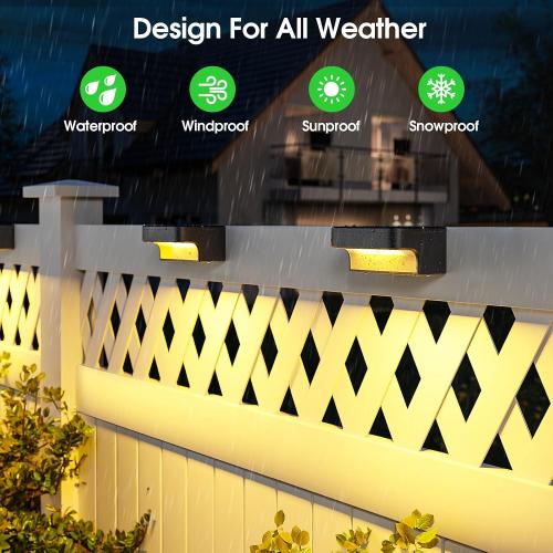 Set of 16 Color Black Solar Deck Lights Outdoor 16 Packs, LED Solar Step Light Waterproof, Solar Powered Fence Lighting Warm White for Stairs Yard Garden Patio Pathway Railing