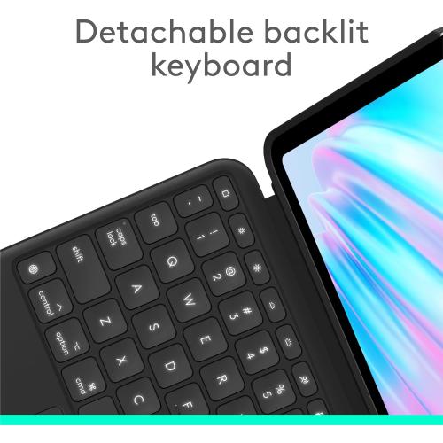 Logitech Combo Touch iPad Air 11-inch (M2 & M3), iPad Air (5th gen) Keyboard Case - Detachable Backlit Keyboard with Kickstand - Midnight Black
