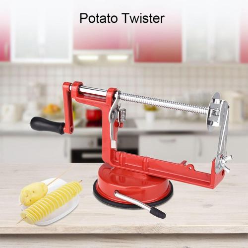 Potato Spiral Cutter, Twisted Potato Slicer Stainless Steel French Fry Cutter Hand Crank Curly Fries Potato Cutter with Suction Base for Potato