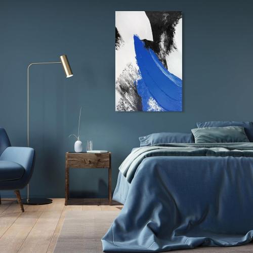 YPY Blue Abstract Canvas Wall Art: Modern Minimalist Black and White Picture Handmade Textured Oil Painting Poster for Living Room Bedroom Bathroom Office Home Wall Decor 24x36