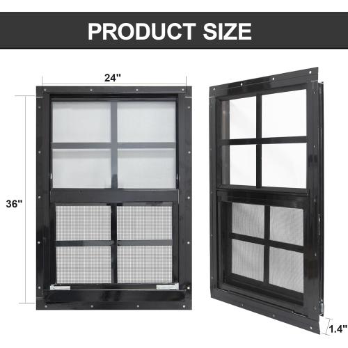 Yuzzy 24 x 36 Shed Windows with Tempered Glass and Fiberglass Screen, 2 Pack Small Sliding Windows for Shed, Chicken Coop, Playhouse, Household, Garage, Barns (Black) ( dents see the pictures)