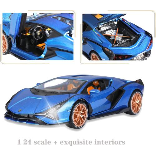 SASBSC Lamb Toy Cars for Kids Sian Model Car Fp37 Diecast Metal Cars with Light and Sound Pull Back Car Toys for 3  Year Old Boys (Blue-1 24)