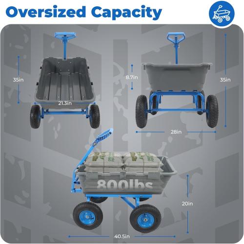 Sekey 1000lbs Garden Dump Cart for Seniors, Capacity Yard Wagon with Rubber Tires, Quick-Release Dumping & Easy-Maneuver Handle for Soil, Rocks, and Firewood, Gray
