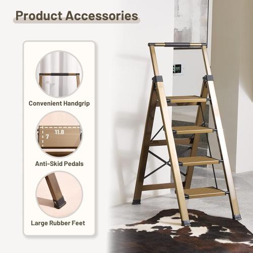 XinSunho 4 Step Ladder, Aluminum 4 Step Stool with Retractable Handrail and Anti-Slip Wide Pedal, Folding Stool Ladders 4 Steps, 330lbs Safety Household Slim Ladder