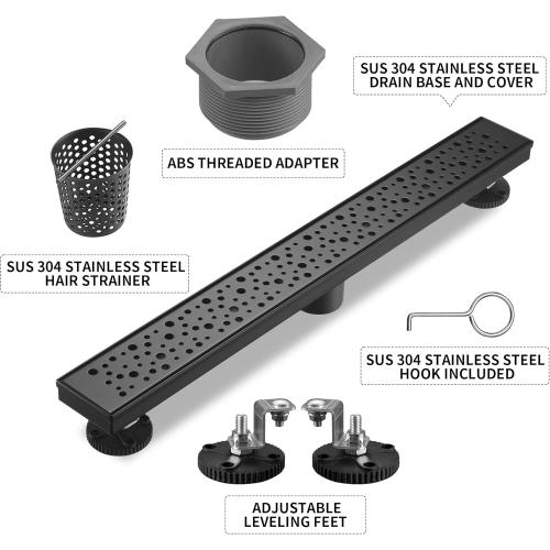 Linear Shower Drain 24 Inch, Bubbles Shower Drain SUS-304 Stainless Steel, 51L/Min Fast Drainage Floor Linear Drain, US Standard CUPC Certified, Matte Black, SD-099