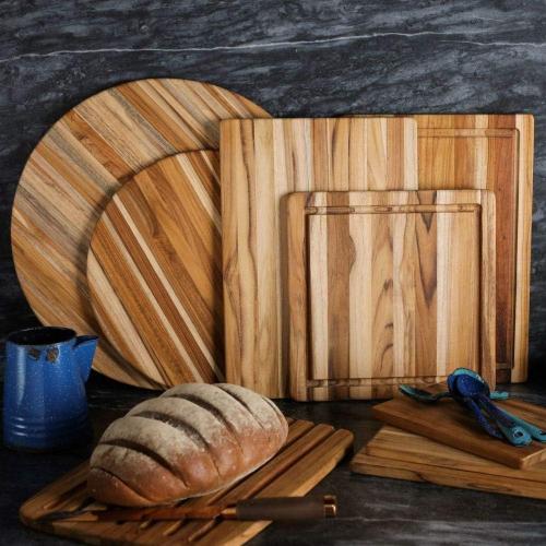 Cutting Board With Juice Canal - Square Teak Wood Serving Board (12 x 12 x .55 in.) - By Teakhaus