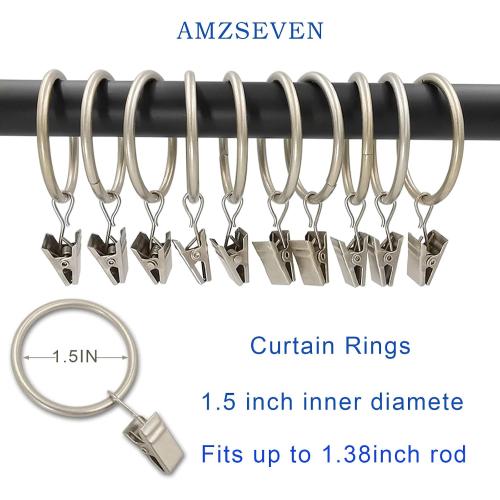 40 Pack Metal Curtain Rings with Clips, Drapery Clips Hooks, Decorative Curtain Rod Clips 1.5 in Interior Diameter, Matte Silver