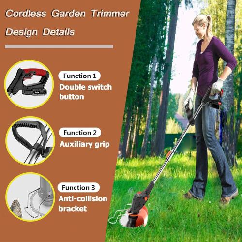 21V String Trimmer Cordless Battery Powered Weed Wacker, 2 X 2.0Ah Battery and a Charger, Brush Edger Lawn Tool for Garden and Yard