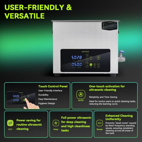 Ultrasonic Cleaner, One-Touch Cleaning,Heating, Deep Mode, ECO Energy-Saving Ultrasonic Cleaning Machine Excellent for Labs,Carburetor,Jewelry,Dentures,Automotive & Industrial Parts. (10L)