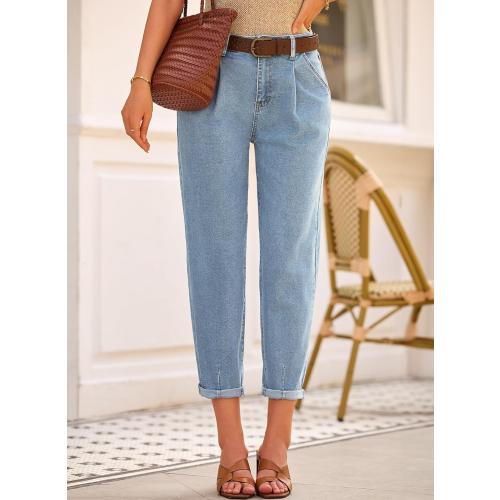 Size 4 Astylish Womens High Waisted Baggy Jeans Boyfriend Cropped Loose Denim Pants