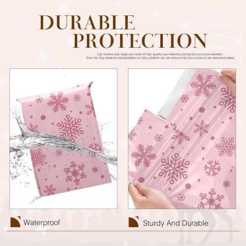 Metronic Cute Poly Mailers 14.5x19 50Pcs Shipping Bags for Clothes, Self Adhesive Snowflake Pink Shipping Envelopes for Small Business, Waterproof Packaging Mailing Bags for Holiday Gifts