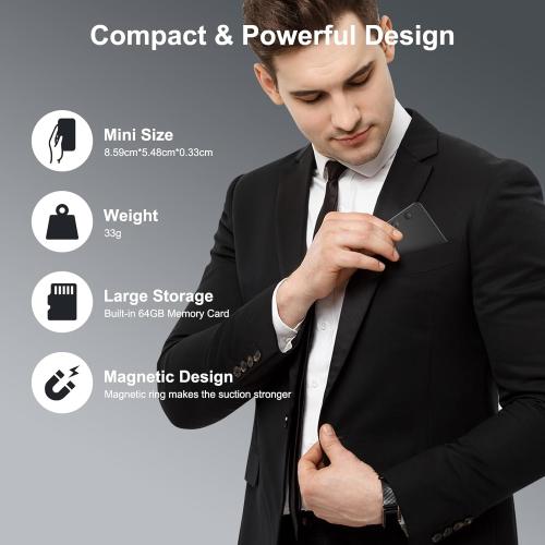 AI Voice Recorder,64GB Note Voice Recorder with Transcribe,Mind Mapping & AI Summary,Digital Voice Recorder with App,Audio Recorder for Lectures,Phone Calls,Meetings,Interviews Etc，Black