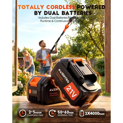 4-in-1 Pole Saw & Pruning Shears, 8-in Brushless Motor Pole Saw for Tree Trimming, Electric Pruners with Extendsion Pole, 2x4000mAh Li Batteries & Charger, 16FT Max Reach