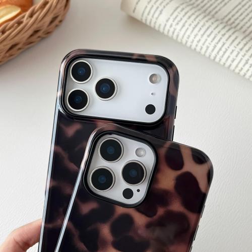 Compatible with iPhone 17 Pro Case Tortoise Shell Phone Case for Women Girl Shockproof TPU and Hard PC Protective Cover - Amber Brown Leopard