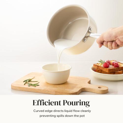 Redchef Ceramic Sauce Pan with Lid, 3.5QT Small Saucepan, Nonstick Cooking Pot with Stay-Cool Handle, Kitchen Non Toxic Soup Pot, PTFE & PFOA Free, Oven Dishwasher Safe, Compatible All Stovetops-Beige